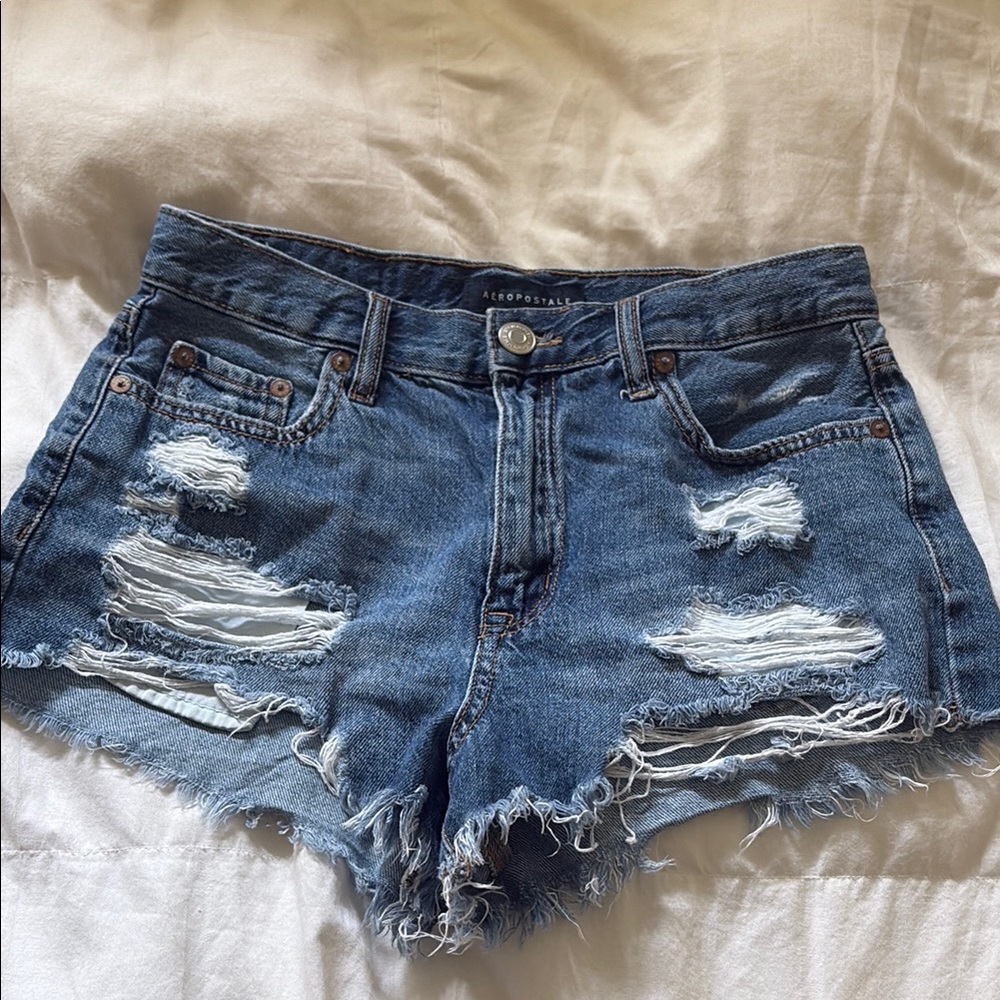 Aeropostale Women's Blue Distressed Denim Shorts